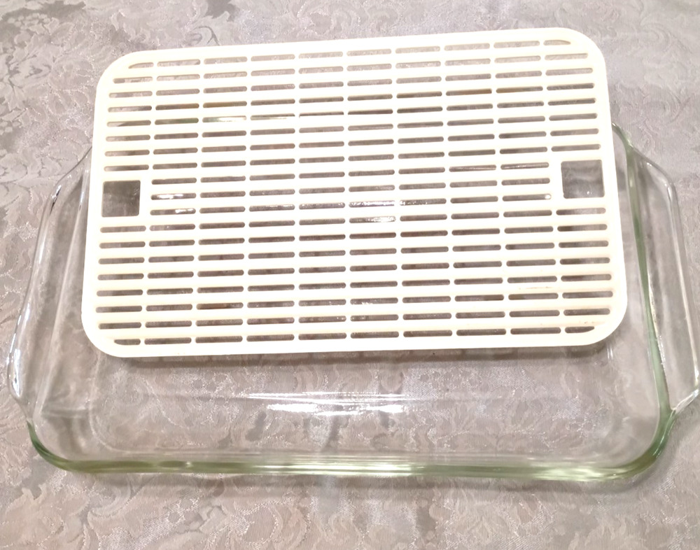 VTG Fire King 431 Anchor Hocking Glass 2 Qt Oven Dish Refrigerator Plastic Tray